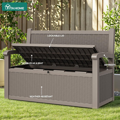YITAHOME 100 Gallon Large Outdoor Deck Box | Waterproof Resin Storage Box, Lockable Indoor Outdoor Storage Container for Patio Furniture Cushions, Pool Accessories
