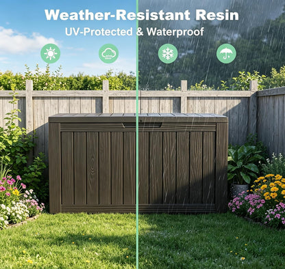 LAUSAINT HOME 320 Gallon Resin Deck Box, Package Delivery Box with Lockable Lid, Waterproof Outdoor Storage Box For Garden Tools, Patio Cushions(320 Gallon,Black)