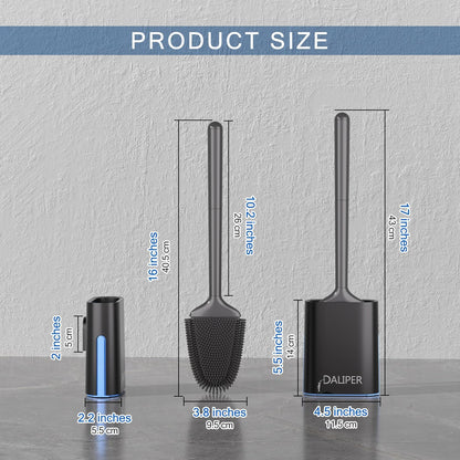 Toilet Brush and Holder Set, Black Silicone Toilet Bowl Brush with Flexible Head, Ventilated Base, Wall Mount, Compact Bathroom Scrubber for RV and Home