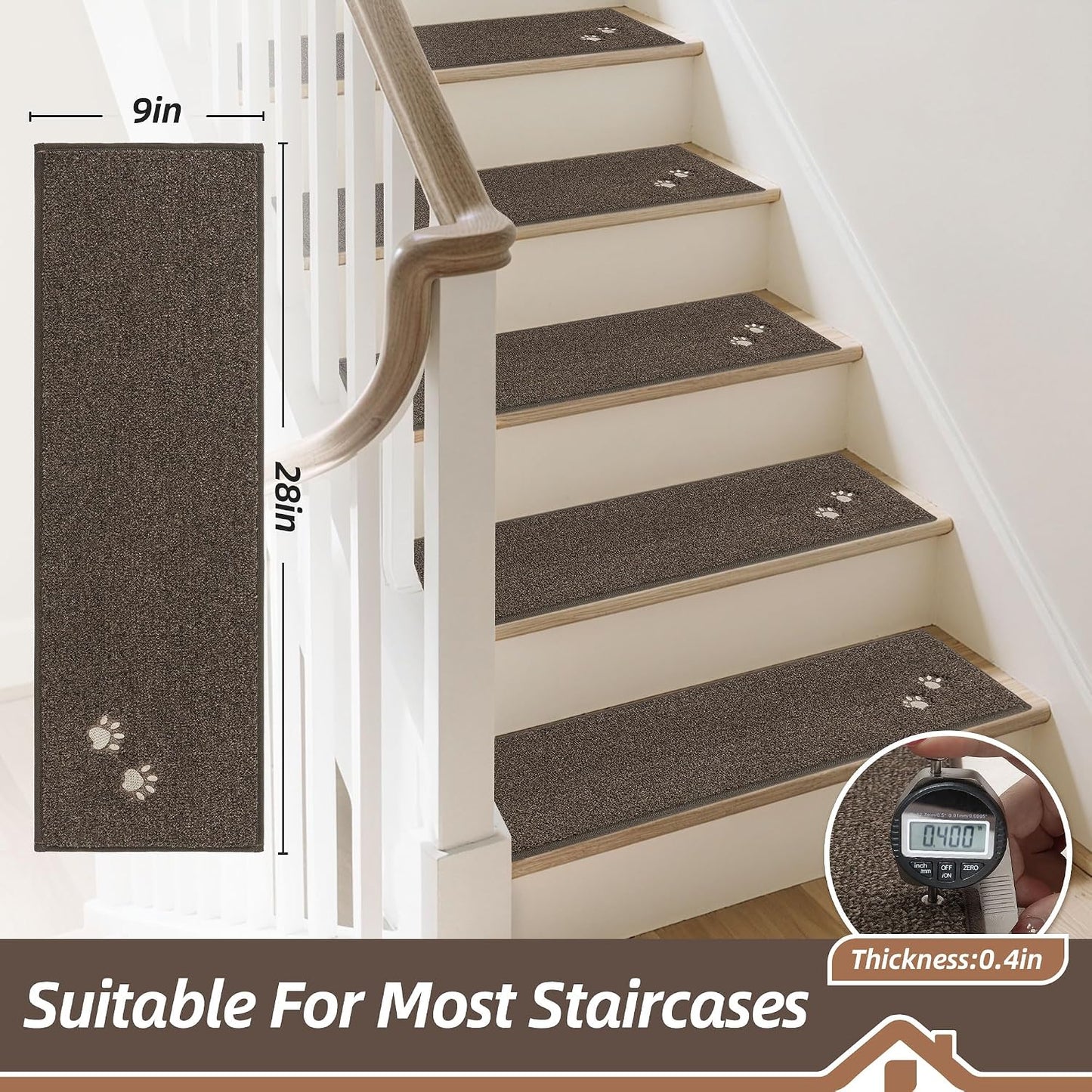 BEQHAUSE Stair Treads for Wooden Steps 28inX9in, Non Slip Carpet Stair Treads Indoor Stair Runners Machine Washable, Soft Stair Rugs Mat Surface Polyester TPE Backing, 4pcs, Charcoal