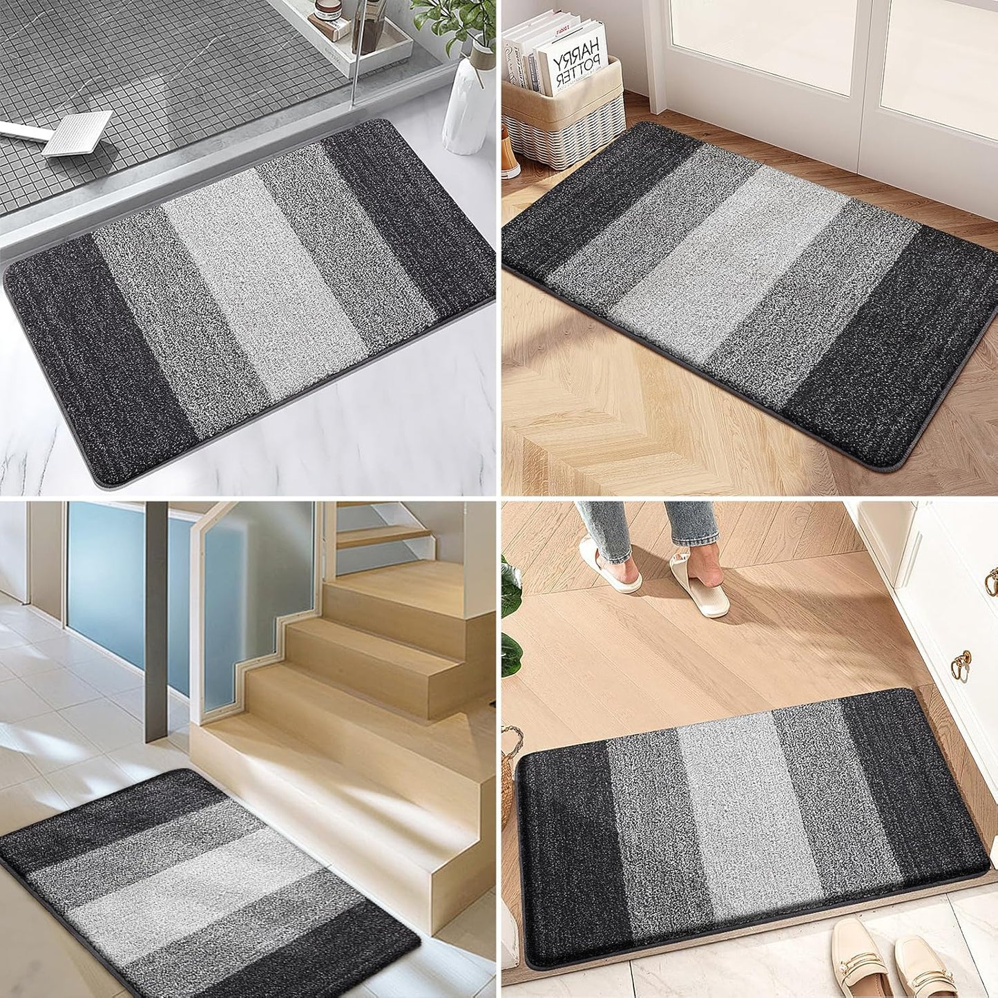 Kitinjoy Indoor Outdoor Door Mat, 32x20 Non-Slip Absorbent Dirt Trapper, Low-Profile Washable Inside Entrance Front Floor Mat, Sturdy Soft Entry Doormats for Entryway, Grey