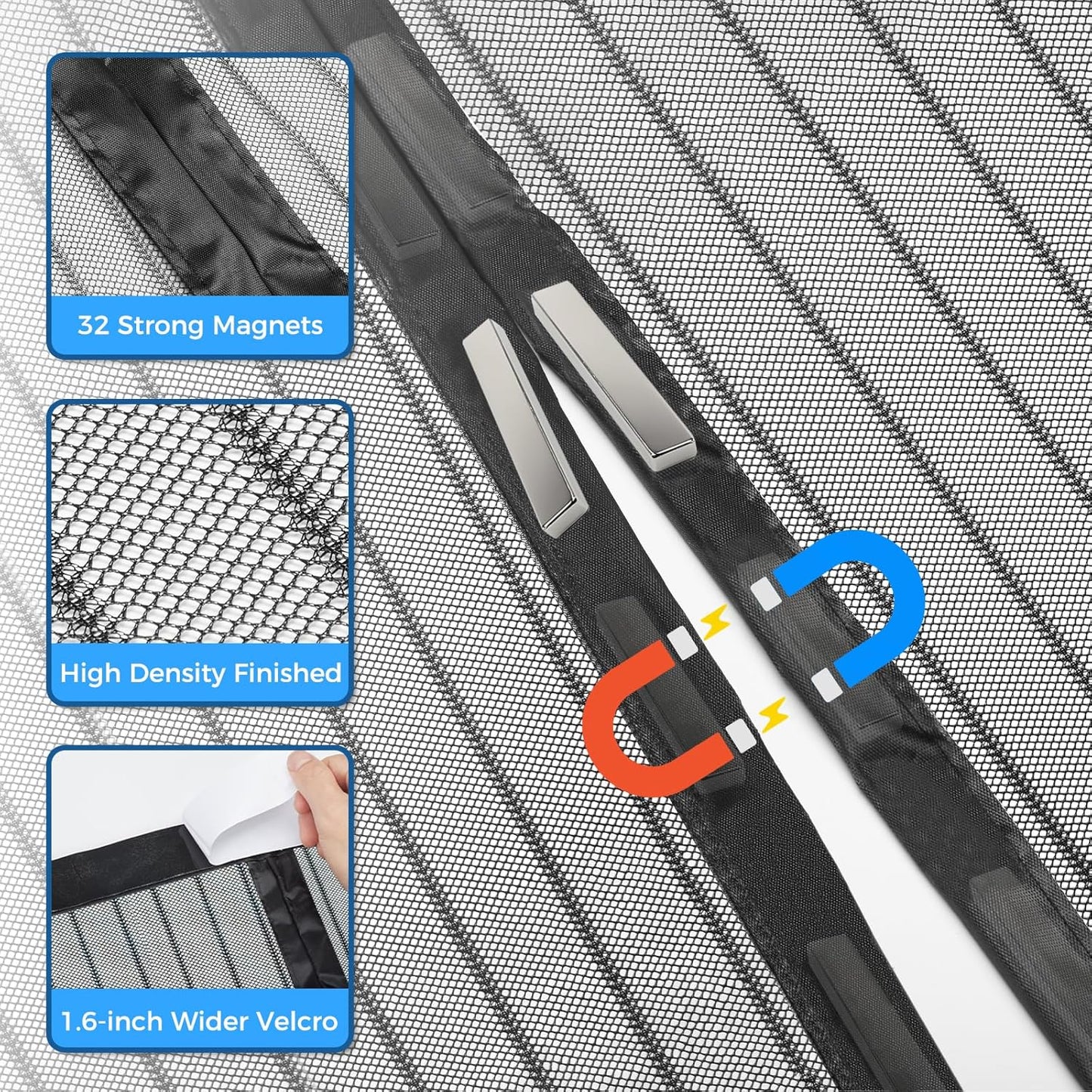 Smartor Magnetic Screen Door Magnetic Closure Fits 36"x82" Doors |Polyester - Retractable Screen Door Mesh| Self Sealing|Hands Free |Keeps Bugs Out|Pet and Kid Friendly-38 Inch x 83 Inch