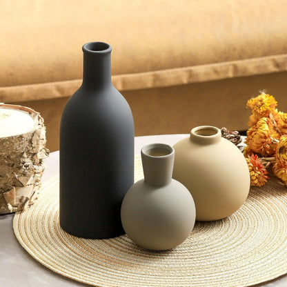 Ceramic Vase Set of 3, Decorative Vases Home Decor Modern Neutral Flower Pampass Boho Vase for Living Room, Table, Mantel, Entryway, Bookshelf, Kitchen, Bedroom, Bathroom - White