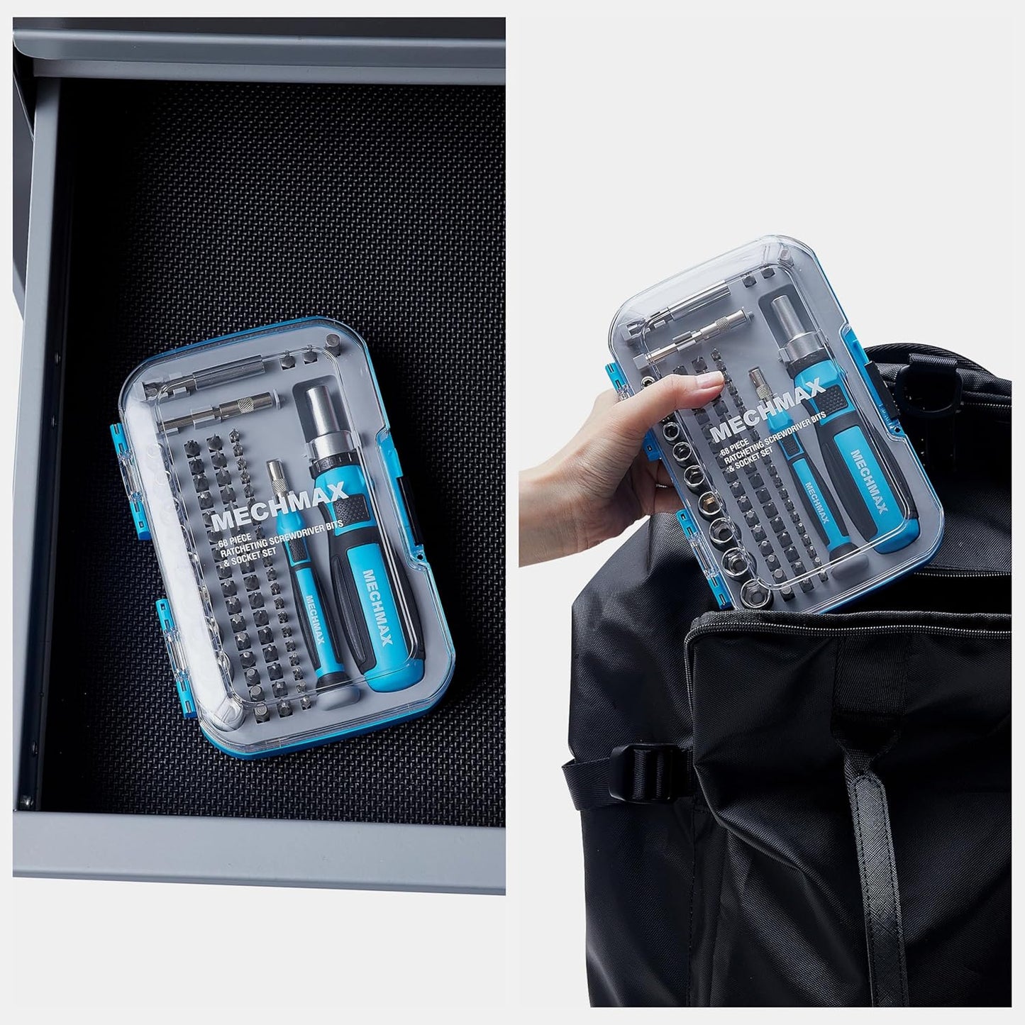 MECHMAX 68-Piece Ratcheting Screwdriver Set with Bits & Sockets | Precision tool kit with sockets & compact injection storage case. Ideal for household DIY, furniture assembly & repair