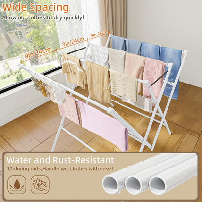 HOMIDEC Drying Rack Clothing,Large 12 Drying Poles with Sock Clips Clothes Drying Rack,Foldable Portable Laundry Drying Rack for Air Drying Clothing,Towels,Delicate Eac,Indoor Outdoor Use.Silver