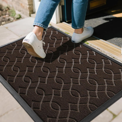 Yimobra Outdoor Mats for Front Door 29.5x17, All-Season Waterproof Doormat Outdoor Entrance, Heavy Duty Non-Slip Outside Door Mat for Garage Patio Proch Entryway Indoor, Black