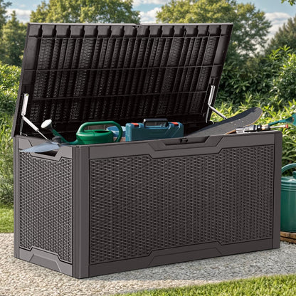 YITAHOME 100 Gallon Large Outdoor Deck Box | Waterproof Resin Storage Box, Lockable Indoor Outdoor Storage Container for Patio Furniture Cushions, Pool Accessories