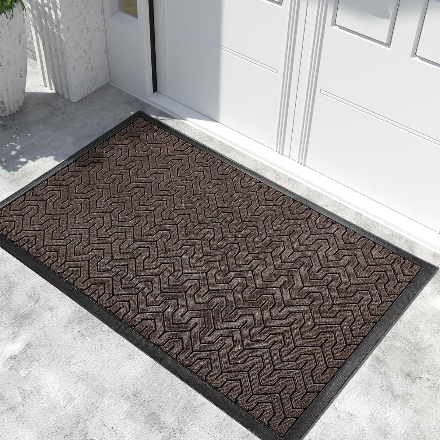 Yimobra Front Door Mat Outside Entrance 29.5x17, Waterproof Heavy Duty Outdoor Mats for Front Door, Non Slip Rubber Entry Mat for Garage Patio Indoor, Grey