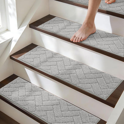 BEQHAUSE Stair Treads for Wooden Steps 28inX9in, Non Slip Carpet Stair Treads Indoor Stair Runners Machine Washable, Soft Stair Rugs Mat Surface Polyester TPE Backing, 4pcs, Charcoal