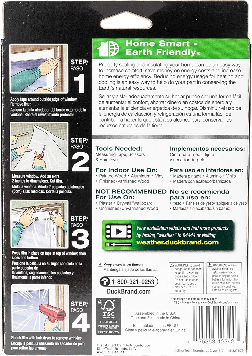Duck MAX Strength Heavy Duty Insulating Film Window Kit, 3-Window, 62-Inch x 126-Inch, Indoor, 284351
