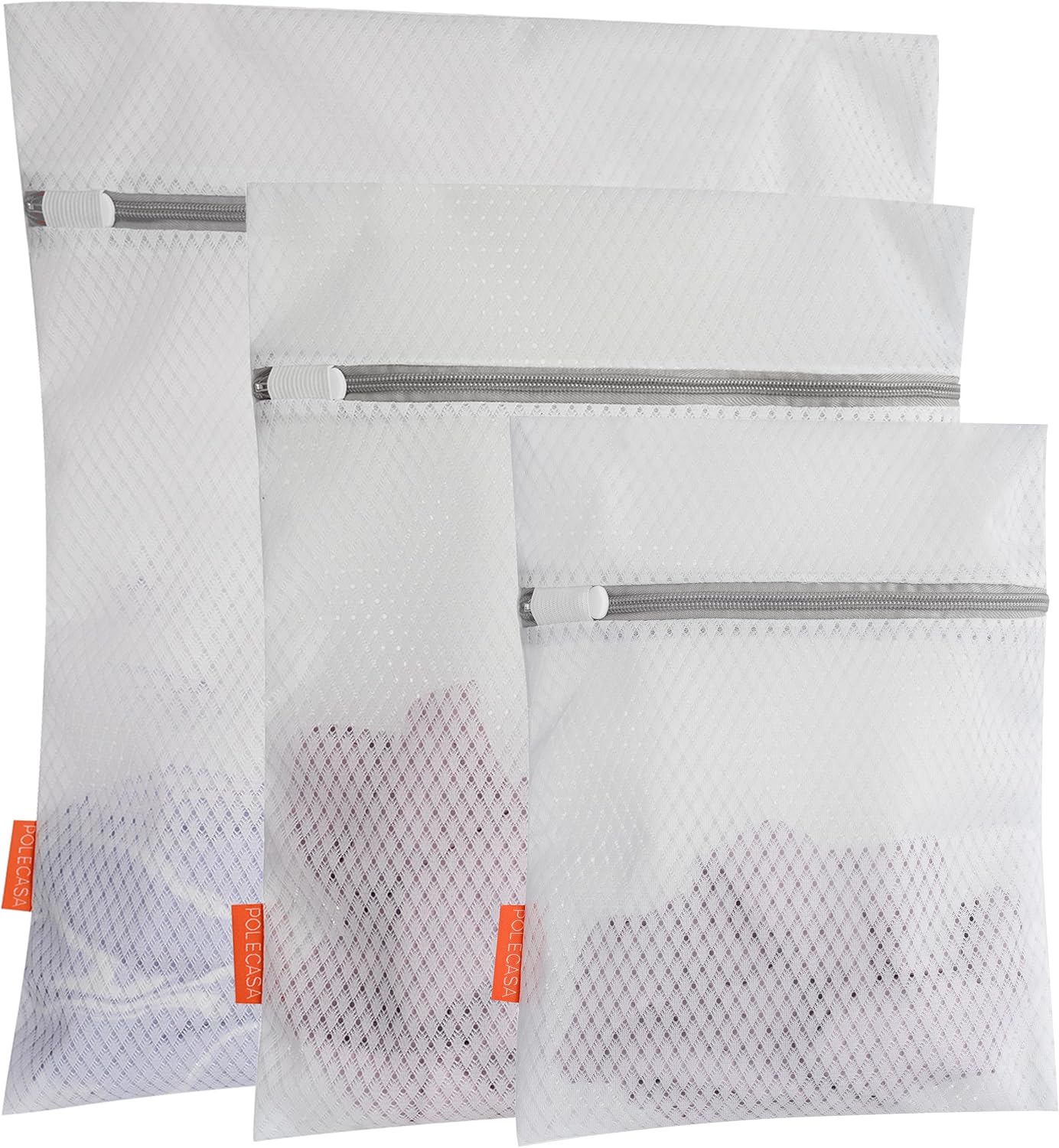 Polecasa Diamond Mesh Laundry Bags 3 Pack (16x20”, Large) | Durable Zipper, For Delicates, Lingerie, Bras, Underwear, Protect Garments in Washing Machine