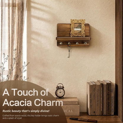 Rebee Vision Farmhouse Key Holder Wall Mount for Home Decor – Decorative Pine Wooden Key Holder for Wall with 6 Hooks & Floating Shelf - Rustic Charm for Room Decor Aesthetic (Brown)