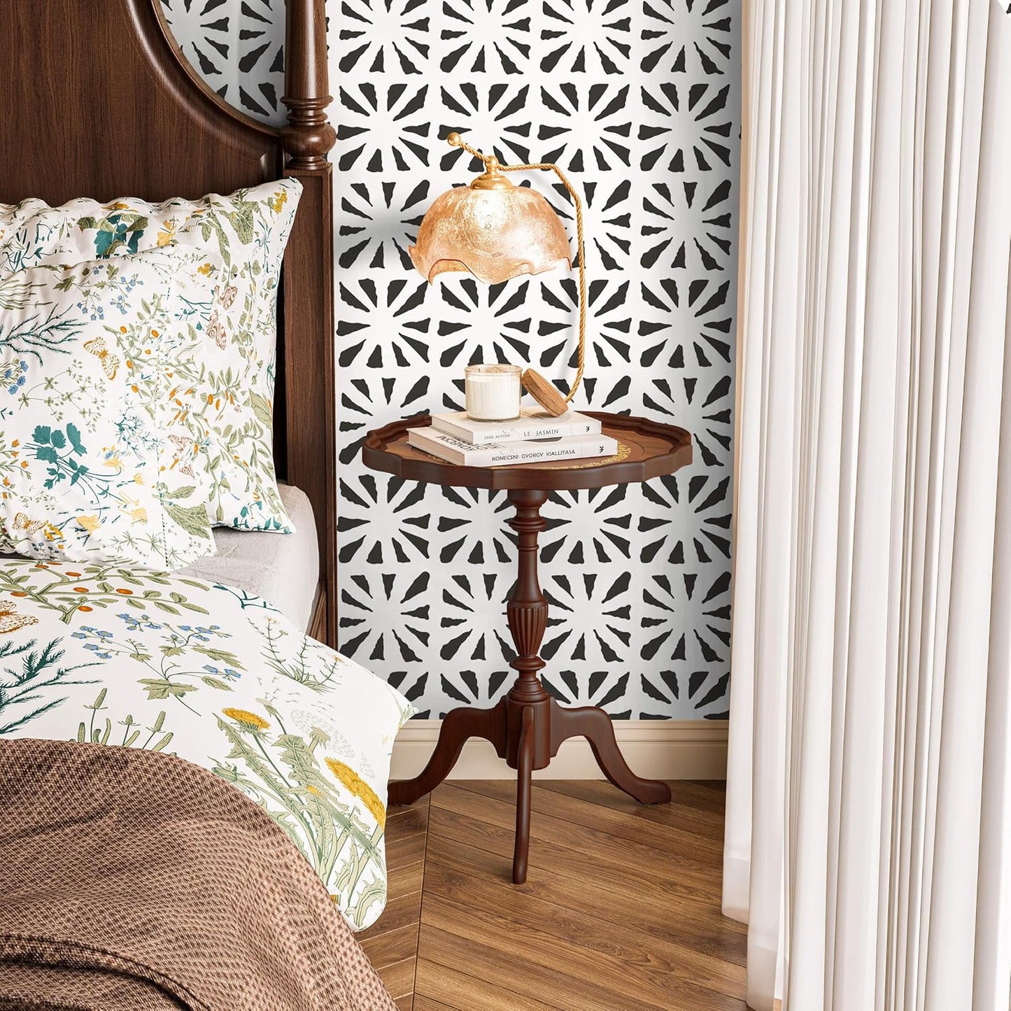Dimoon 17.3" X 78.7" Peel and Stick Wallpaper Floral Contact Paper Boho Beige White Renter Friendly Natural Wall Paper Waterproof Removable Self Adhesive Wallpaper for Bedroom Livingroom Vinyl Roll