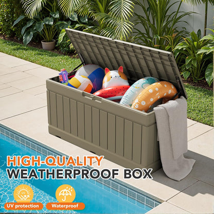 32 Gallon Deck Box Outdoor Indoor Waterproof Storage Box for Patio Furniture, Pool Accessories, Garden Tools, and Cushion Storage, Black