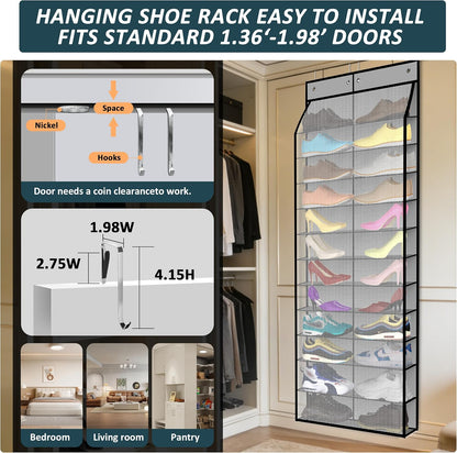 Kotkn 24-Pair Over Door Shoe Organizer for Family & Kids, Double Sided | Hanging Storage for Sneakers, Boots, Toys & Room Organization-Graphite Gray