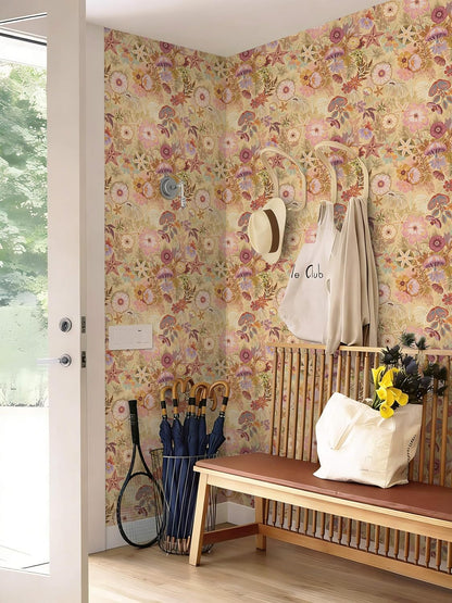 Ismoon Peel and Stick Wallpaper Floral Vintage Stick on Wall Paper Beige French Textured Contact Paper for Cabinet Removable Self Adhesive Wallpaper Vinyl Roll Shelf Deco, 17.3x78.7in