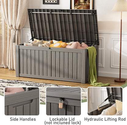 NUNU LAB Outdoor Storage Box, 45 Gallon Outside Deck Box Waterproof, Resin Outdoor Storage Cabinet With Lockable Lid, Backyard Storage Bench For Garden Tools, Patio Cushions, Pool Tools, Black