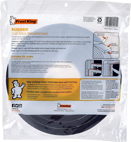 Frost King R338H Self-Stick Rubber Foam Weatherseal, 3/8"W, 3/16"T, Black|Blacks
