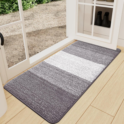 Kitinjoy Indoor Outdoor Door Mat, 32x20 Non-Slip Absorbent Dirt Trapper, Low-Profile Washable Inside Entrance Front Floor Mat, Sturdy Soft Entry Doormats for Entryway, Grey