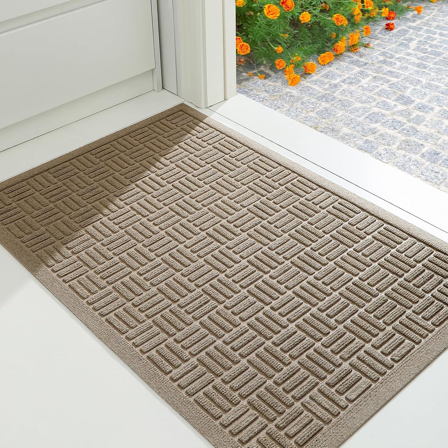 Mibao Front Door Mat, Heavy Duty Durable Welcome Mat for Outdoor Indoor, Dirt Trapper Waterproof Super Absorbent Door Mat for Entryway Outside Patio Porch, 29.5" x 17", Grey