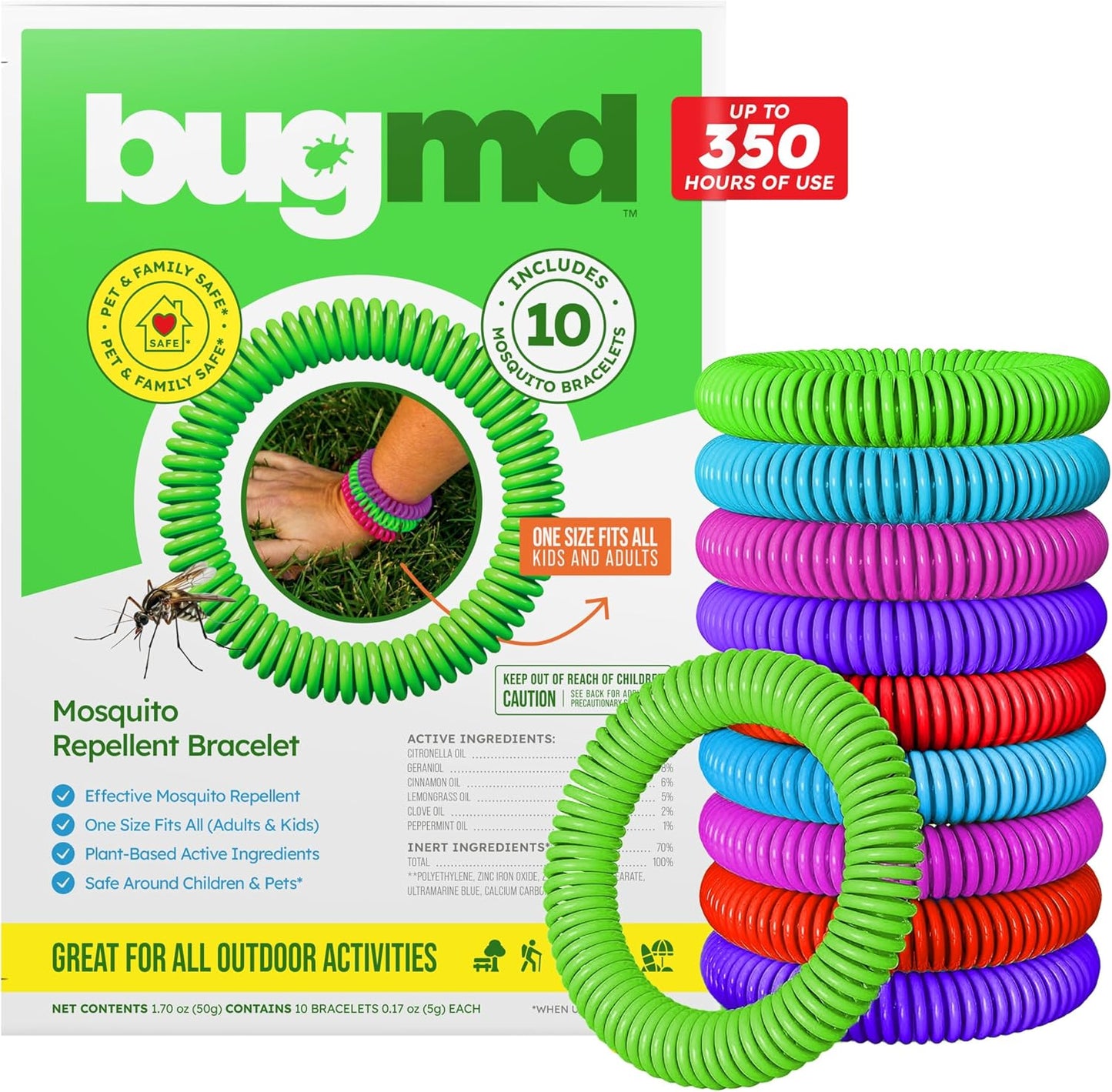 BugMD Mosquito Repellent Bundle: 78 Safe & Effective Squito Stickers and 10 DEET-Free Citronella Bracelets for Kids & Adults - Perfect for Camping, Beach, Hiking & Outdoor Adventures