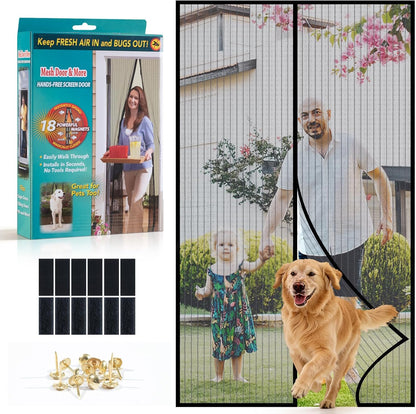 Magnetic Screen Door Mesh, Hand Free Door Screen Magnetic Closure Keep Bug Out Let Breeze in, Magnetic Door Screen Pet and Kid Friendly,Door Net Screen with Magnet Fit Door Size 37x 82 Inch