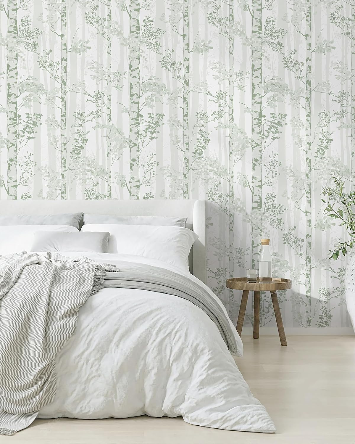 Safiyya Peel and Stick Wallpaper Beige Forest Contact Paper 17.3" x 118" Vintage Tree Wall Paper Renter Friendly Self Adhesive Removable Wallpaper for Bathroom Vinyl Off-White