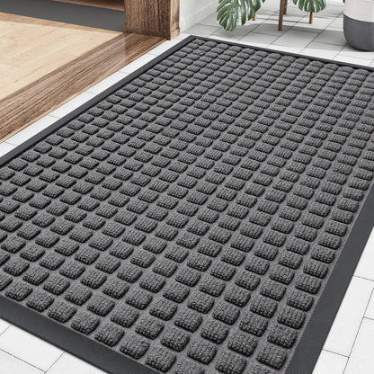 Smiry Front Door Mat Outside Entrance, Heavy Duty Natural Rubber Doormat, Non Slip, Trap Dirt and Moisture, Easy Clean, Low Profile Welcome Floor Mats for Indoor Outdoor Entry, 29.5x17 Inch, Black