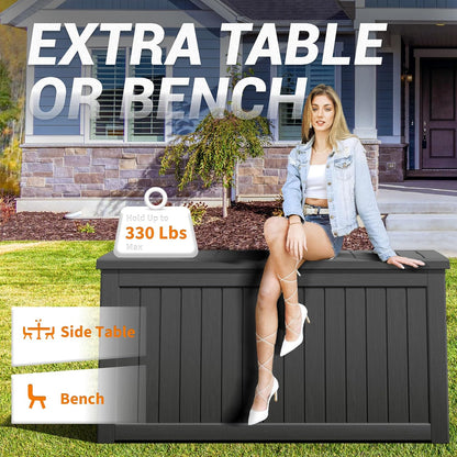 Outdoor Storage Box, 31 Gallon Resin Deck Boxes Outdoor Waterproof For Patio Furniture, Garden Tools, Pool Supplies, Lockable And UV Resistant (Rattan Gray)