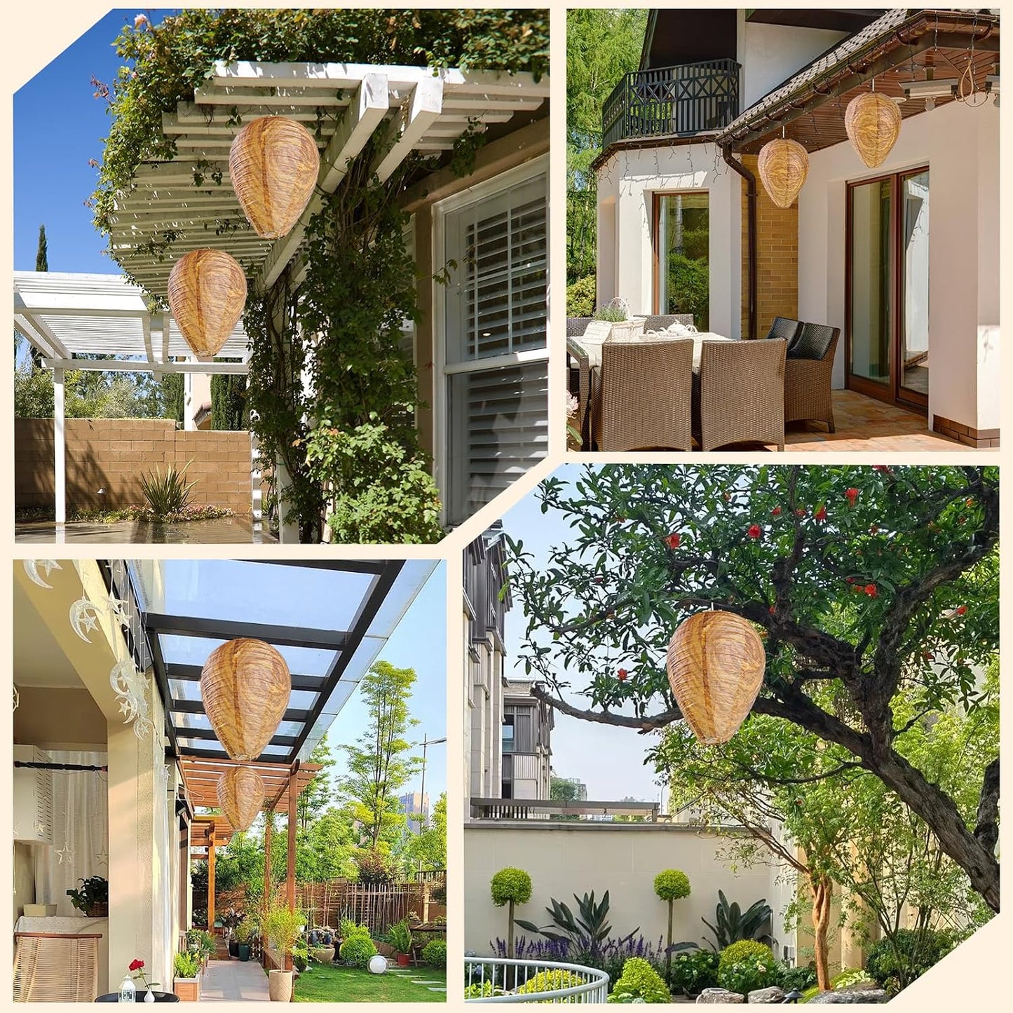 4 Pack Paper Wasp Trap, Fake Wasp Traps Outdoor Hanging | Fake Wasp Nest Stay Away from Wasps Hornets Yellow Jackets