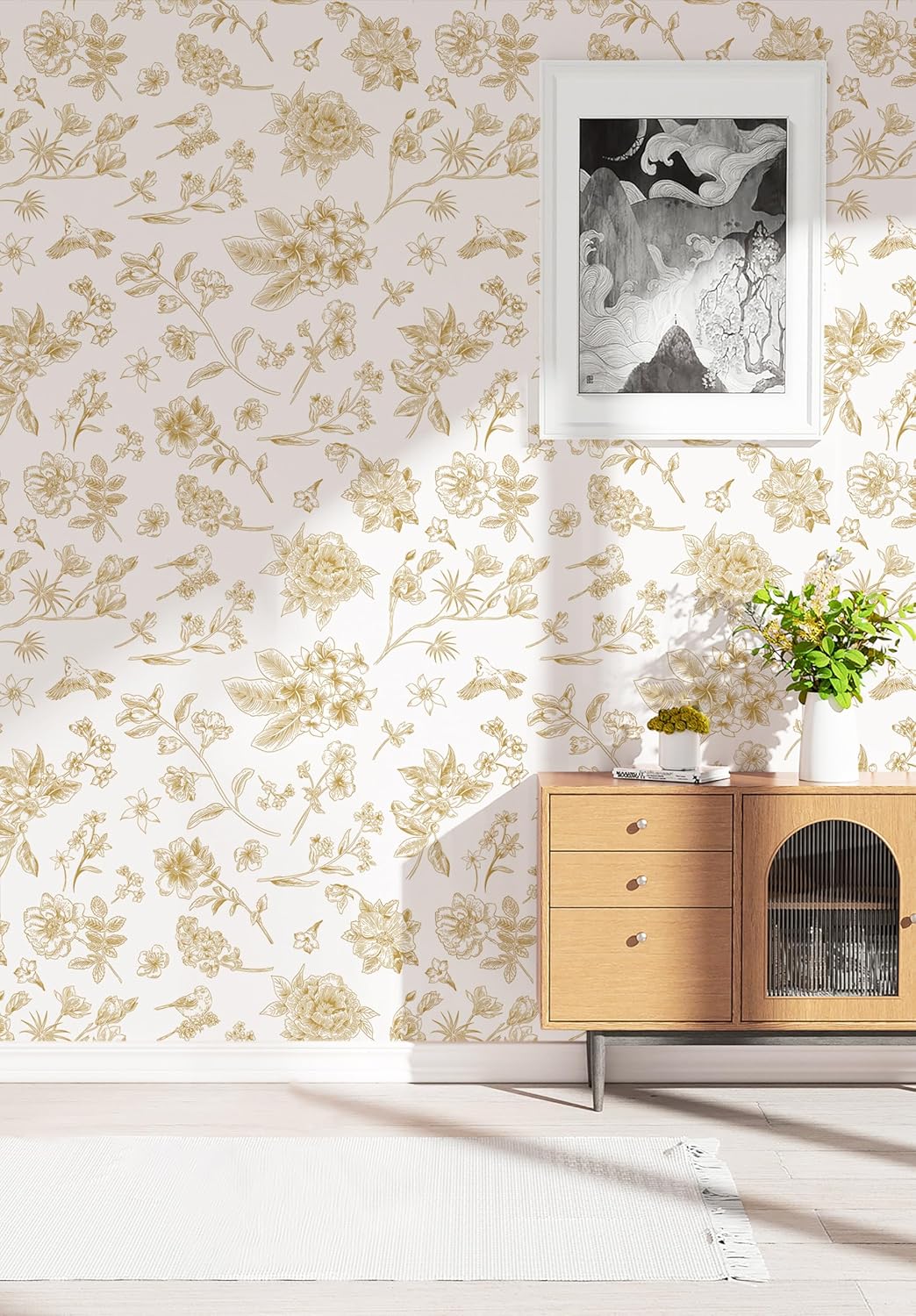 Safiyya Peel and Stick Wallpaper Floral Green and White Leaf Contact Paper for Cabinets 17.3"x 78.7" Self Adhesive Removable Wallpaper for Bathroom Renter Friendly Wall Paper Vinyl Roll