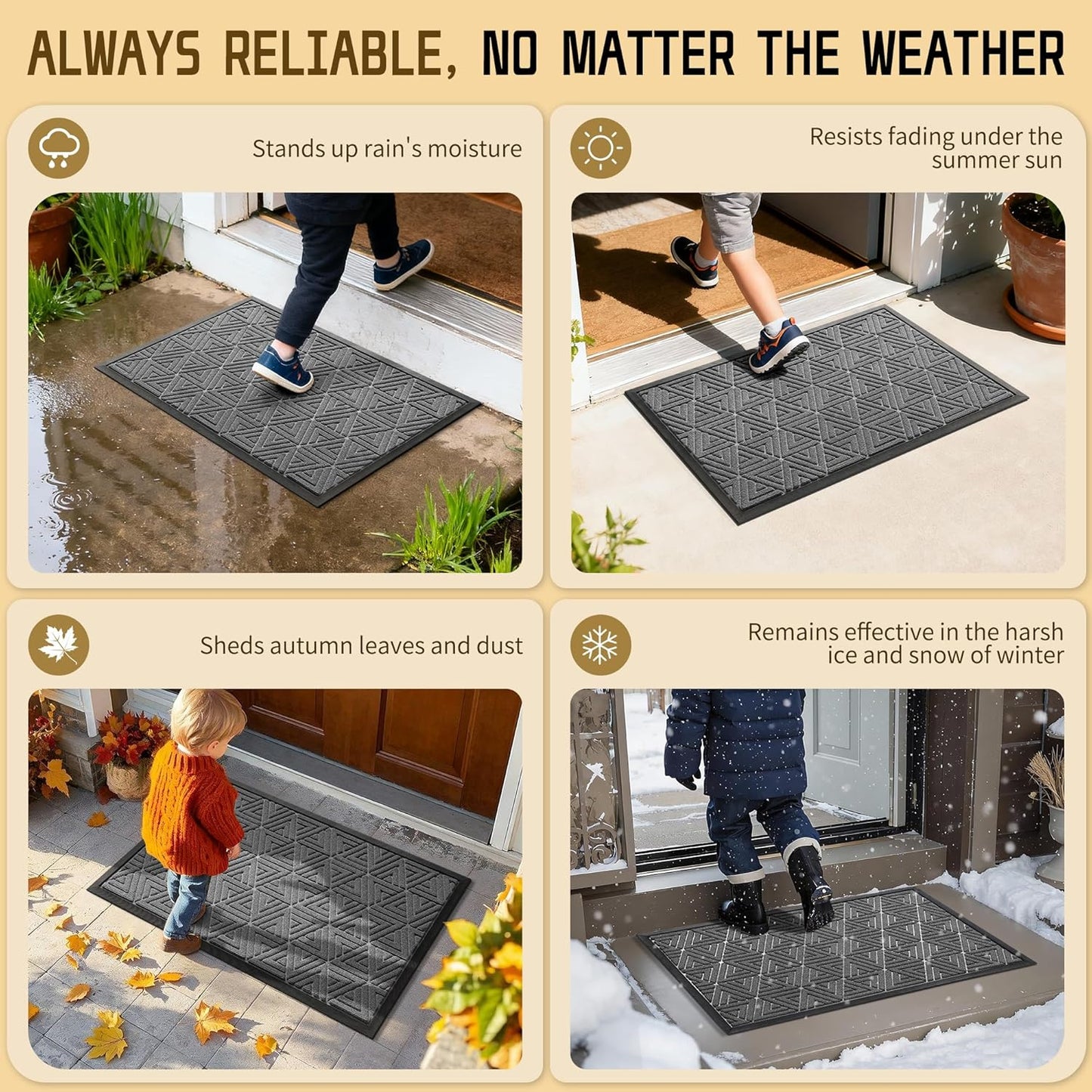 Yimobra Front Door Mat Outside Entrance 29.5x17, Waterproof Heavy Duty Outdoor Mats for Front Door, Non Slip Rubber Entry Mat for Garage Patio Indoor, Grey