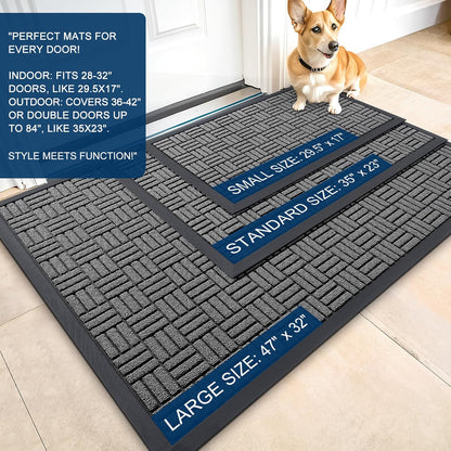 OLANLY Front Door Mat Outside Entrance 29.5x17, Absorbent, Heavy Duty Sturdy Natural Rubber Doormat Indoor Outdoor, Stain and Fade Resistant, Non-Slip Backing Low Profile Floor Mat for Entryway, Grey
