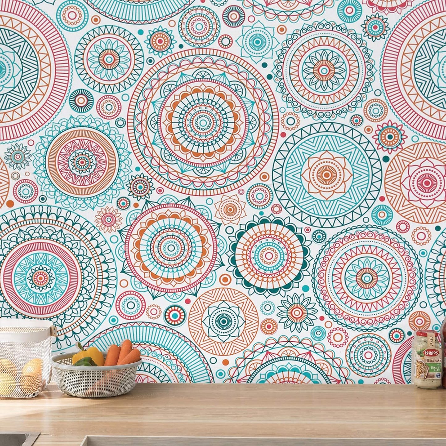 CiCiwind Peel and Stick Wallpaper Boho Contact Paper Kitchen Fun Colorful Wall Paper Self-Adhesive Removable Waterproof Easy to Clean Decoral Papel Tapiz para Pared 17.7''x78.7''