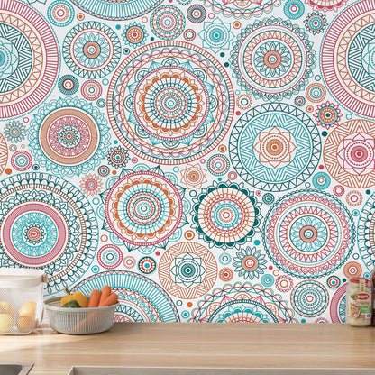 CiCiwind Peel and Stick Wallpaper Boho Contact Paper Kitchen Fun Colorful Wall Paper Self-Adhesive Removable Waterproof Easy to Clean Decoral Papel Tapiz para Pared 17.7''x78.7''
