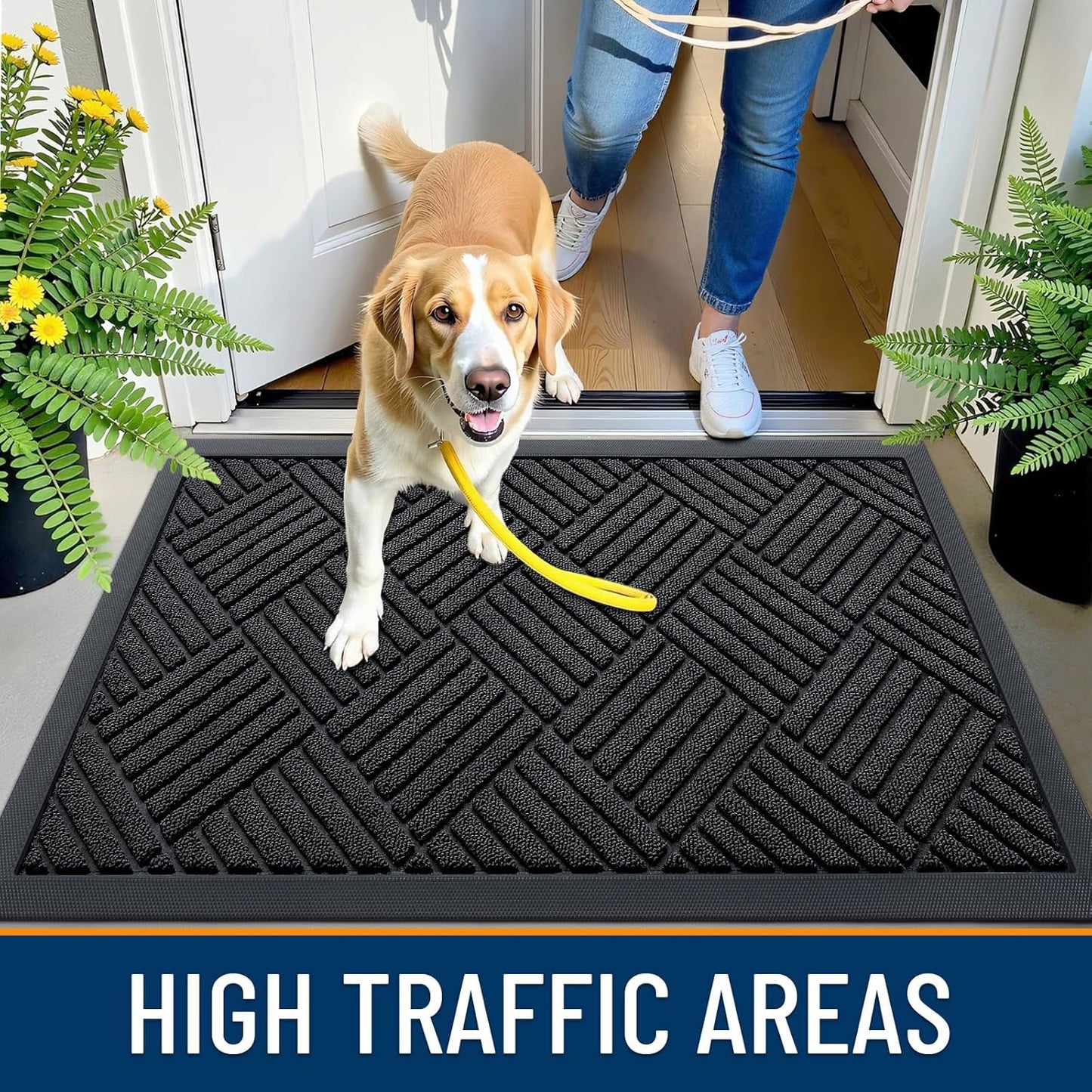 OLANLY Front Door Mat Outside Entrance 29.5x17, Absorbent, Heavy Duty Sturdy Natural Rubber Doormat Indoor Outdoor, Stain and Fade Resistant, Non-Slip Low Profile Floor Mat for Entryway, Grey Diamond