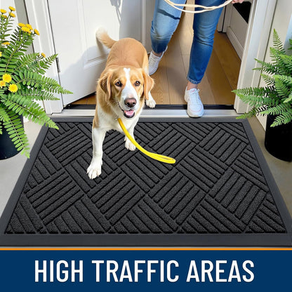 OLANLY Front Door Mat Outside Entrance 29.5x17, Absorbent, Heavy Duty Sturdy Natural Rubber Doormat Indoor Outdoor, Stain and Fade Resistant, Non-Slip Low Profile Floor Mat for Entryway, Grey Diamond