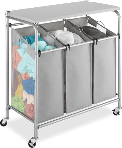 Whitmor Laundry Sorter, 92L Laundry Hamper with Shelf & 2 Removable Bags, 2 x 12.1 Gallons (46L), 28.8 x 13 x 28.4 Inches, Dirty Clothes Hamper Organizer for Laundry Room, Bathroom, Dorm, Black
