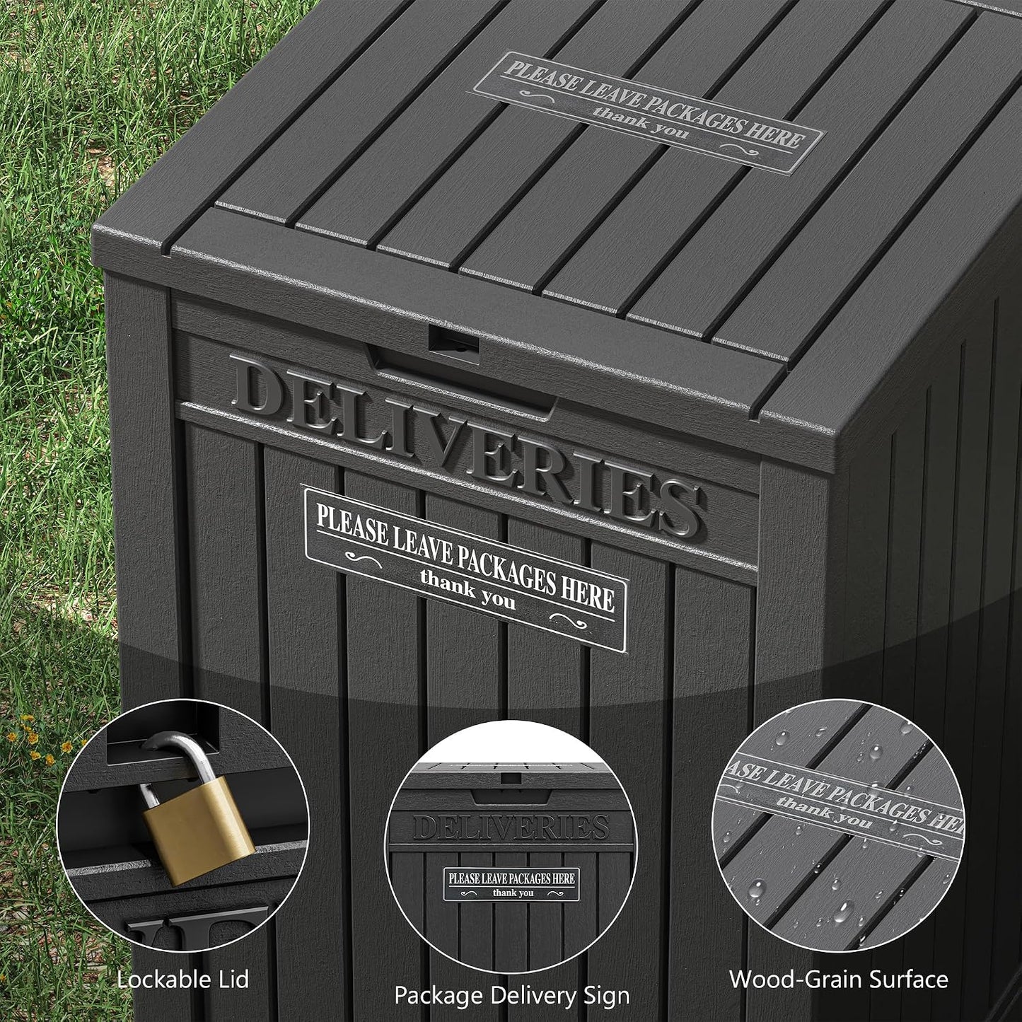 LHBGO Package Delivery Box for Outside, 48 Gallon Storage with Lockable Secure, Large Double Wall Resin Outdoor Package Delivery Waterproof Deck