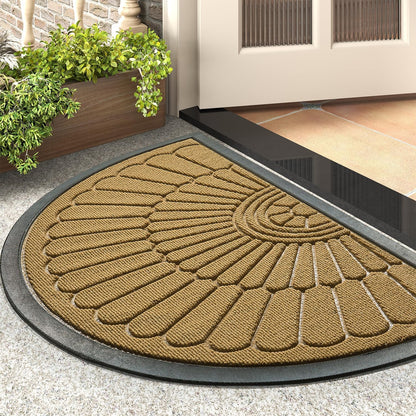 tchdio Door Mat Outdoor Indoor Entrance Doormat-Semicircular Durable Rubber Non Slip Front Door Mat for Outside Inside Entry Entryway Dirt Trapper WelcomeMat for Muddy Paws and Shoes-Black 17”x30”