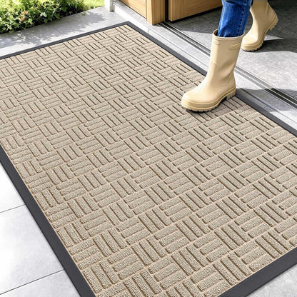 OLANLY Front Door Mat Outside Entrance 29.5x17, Absorbent, Heavy Duty Sturdy Natural Rubber Doormat Indoor Outdoor, Stain and Fade Resistant, Non-Slip Backing Low Profile Floor Mat for Entryway, Grey