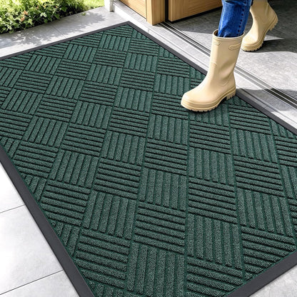 OLANLY Front Door Mat Outside Entrance 29.5x17, Absorbent, Heavy Duty Sturdy Natural Rubber Doormat Indoor Outdoor, Stain and Fade Resistant, Non-Slip Low Profile Floor Mat for Entryway, Grey Diamond