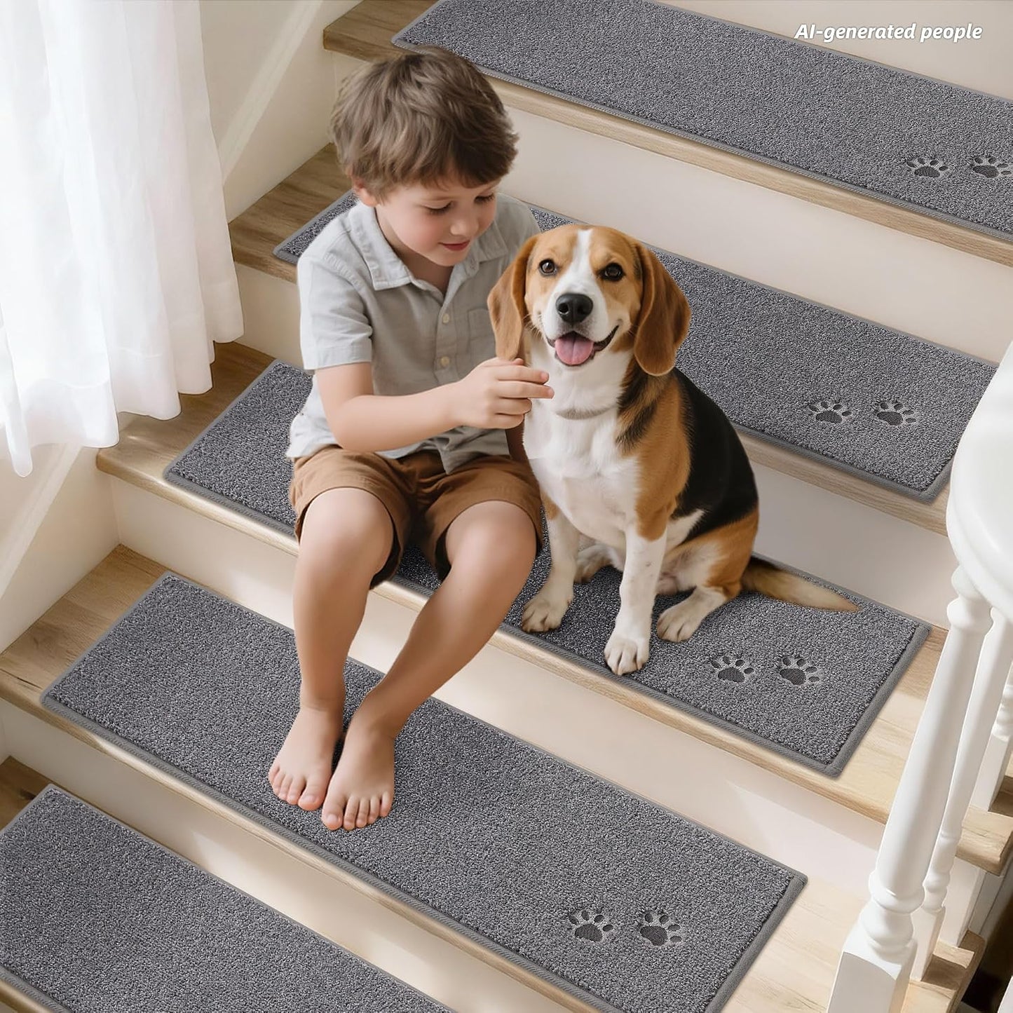 BEQHAUSE Stair Treads for Wooden Steps 28inX9in, Non Slip Carpet Stair Treads Indoor Stair Runners Machine Washable, Soft Stair Rugs Mat Surface Polyester TPE Backing, 4pcs, Charcoal