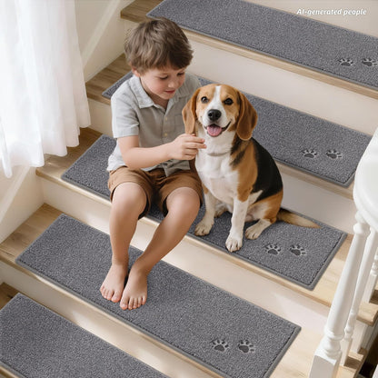 BEQHAUSE Stair Treads for Wooden Steps 28inX9in, Non Slip Carpet Stair Treads Indoor Stair Runners Machine Washable, Soft Stair Rugs Mat Surface Polyester TPE Backing, 4pcs, Charcoal