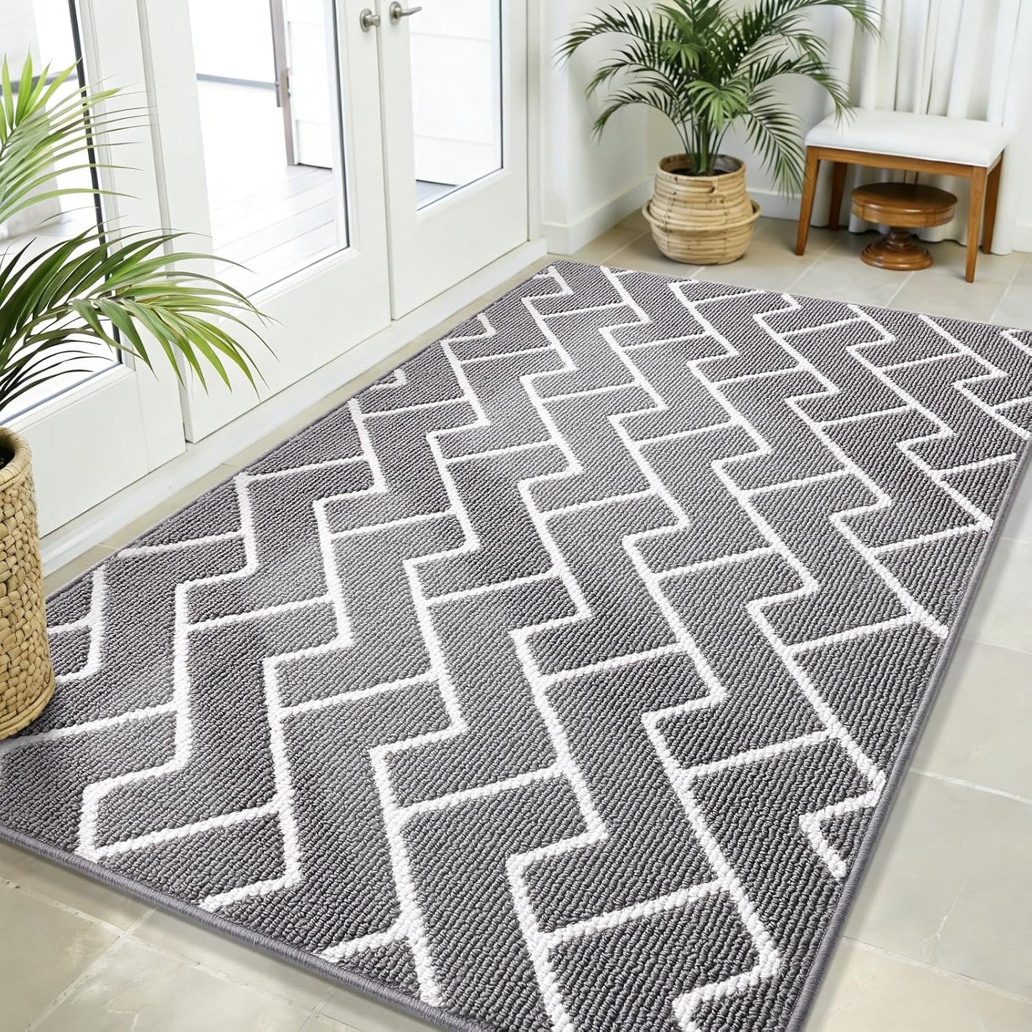 OLANLY Front Door Mat, Non-Slip Rubber Backing, Dirt Resistant and Absorbent, Washable, Easy to Clean Low-Profile Indoor Doormat for Back Door, Entryway, Inside Entrance, 32x20, Grey