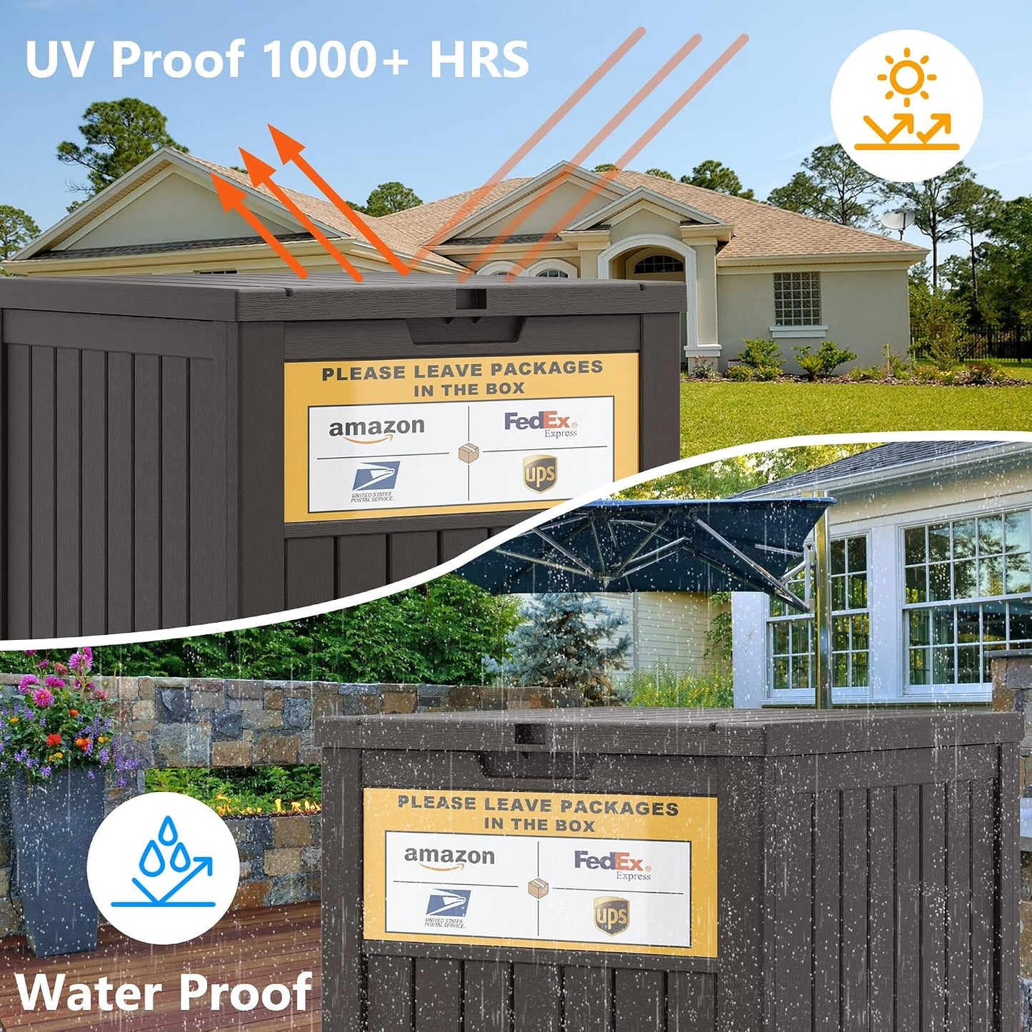 LHBGO Package Delivery Box for Outside, 48 Gallon Storage with Lockable Secure, Large Double Wall Resin Outdoor Package Delivery Waterproof Deck
