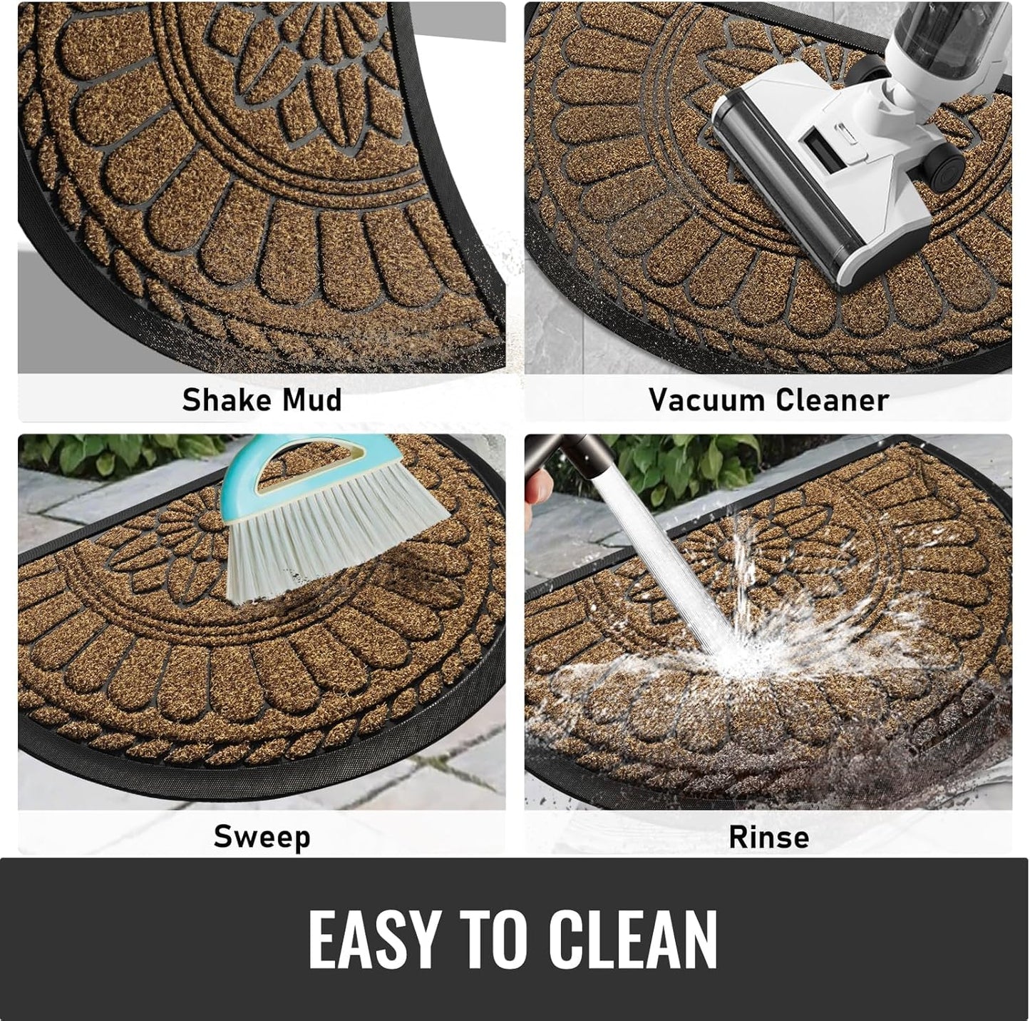 Mibao Front Door Mat Indoor Outdoor Entrance, Semicircular Entrance Mat, Half Round Waterproo Non-Slip Durable Rubber Door Mats, Low Profile Heavy Duty Doormat for Garage, Patio, 30" x 18", Yellow