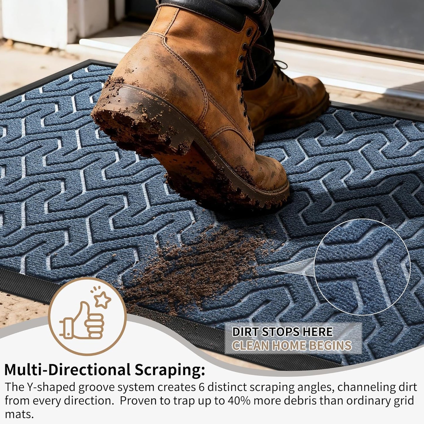 Yimobra Front Door Mat Outside Entrance 29.5x17, Waterproof Heavy Duty Outdoor Mats for Front Door, Non Slip Rubber Entry Mat for Garage Patio Indoor, Grey