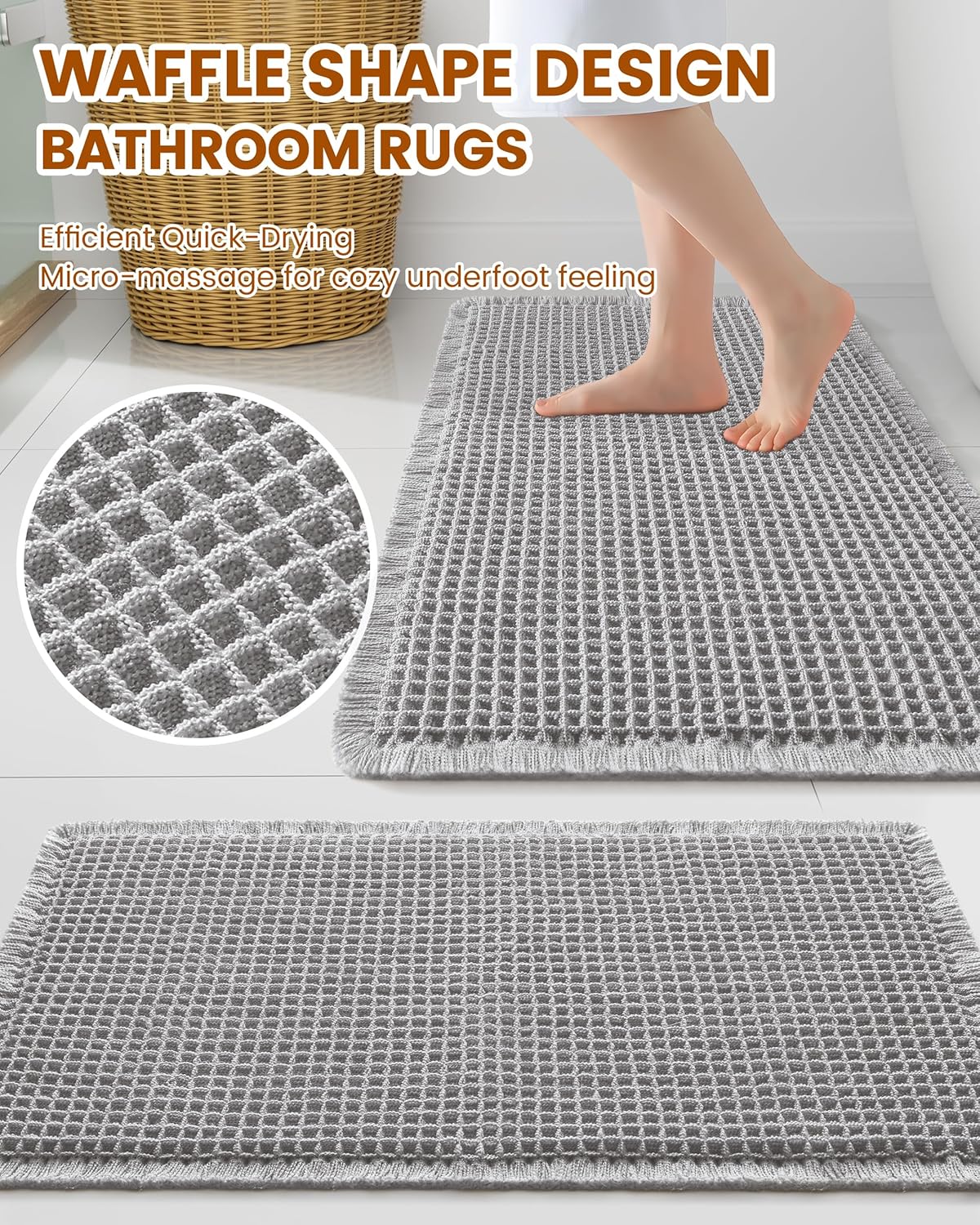 Smiry Waffle Bath Mat 30x20, Extra Soft Absorbent Bathroom Rugs, Non Slip Machine Washable Quick Dry Bath Rugs for Bathroom Floor, Tub, Shower, Home Decor Accessories, Brown
