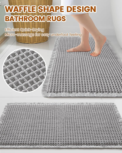 Smiry Waffle Bath Mat 30x20, Extra Soft Absorbent Bathroom Rugs, Non Slip Machine Washable Quick Dry Bath Rugs for Bathroom Floor, Tub, Shower, Home Decor Accessories, Brown